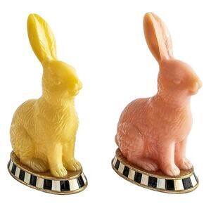 MACKENZIE-CHILDS Milk Orange & Yellow Rabbit Figurine Set of Two Easter NEW